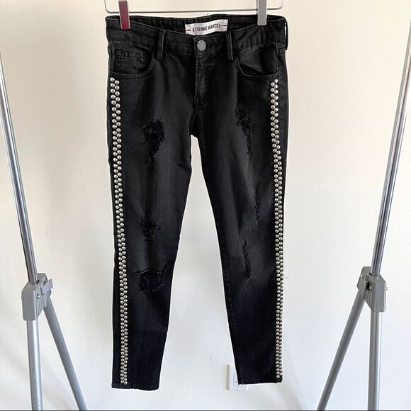 Eitenne Marcel Black Stud Denim Skinny Jeans 25 - Picture 1 of 6